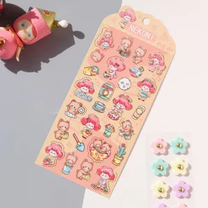 Adesivi impermeabili in PVC carini con orsetti e ragazze adorabili per telefono e diario.