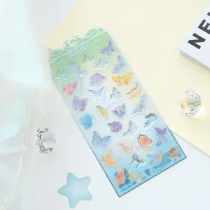 NEKONI Kristall Epoxid Schmetterling Aufkleber, verträumte Blumen Tagebuch & Handy Deko Sticker.