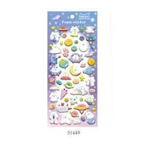 Cute space bear foam stickers sheet, colorful adhesive decals for phone water bottle decor.