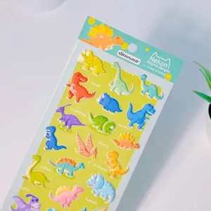 NEKONI 3D dinosaur foam sticker detail view, cute animal journal decoration.