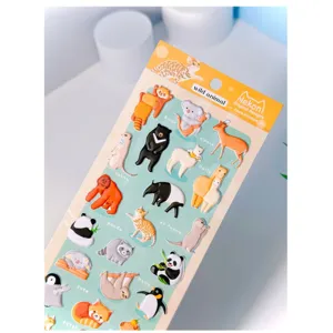 Cute animal foam stickers detail, 3D puffy sticker sheet for journaling and DIY crafts.