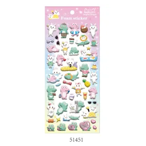 Detailed view of cute 3D foam stickers sheet with cartoon animal designs for phone cup decor.