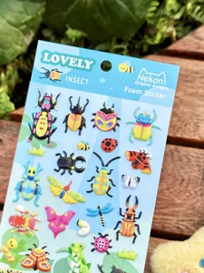 Cute 3D foam insect stickers for phone and diary DIY. Colorful beetles, butterflies and bees.