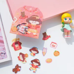 Confezione di adesivi carini con ragazza di cartone animato per diario, 10 design.