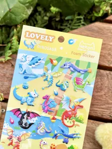 Cute dinosaur foam stickers detail view, puffy sticker sheet for phone and diary decoration.