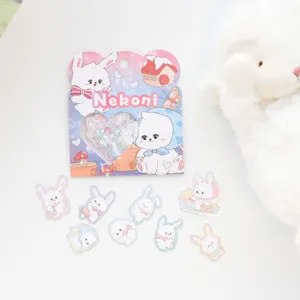 Cute Nekoni laser animal stickers pack, daily decorative cartoon bunny stickers for journaling.
