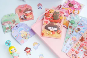 Set di adesivi decorativi con simpatici cartoni animati bouffant, perfetti per diario e fai da te.