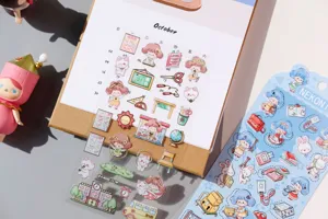 Simpatici adesivi decorativi in PVC per diario, design a cartoni animati impermeabile.