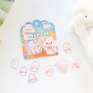 Cute cartoon pig laser sticker pack with scattered daily life designs for journaling crafts.
