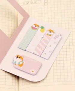 Cute Shiba Inu sticky notes detail, cartoon memo pads for journaling and school supplies.