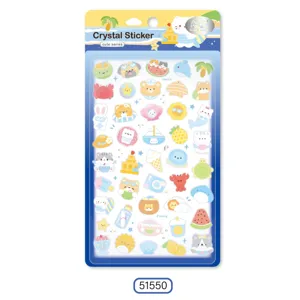 Cute 3D crystal cartoon stickers set, waterproof adhesive decals for phone and notebook decor.