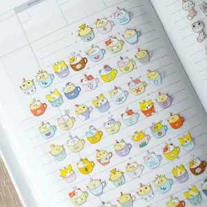 Cute animal cup stickers, shiba inu and cat decorative journal stickers for DIY crafts.