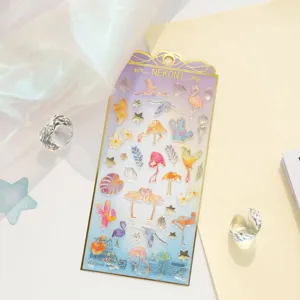 Kristall-Epoxid-Aufkleberbogen mit verträumten Flamingos und süßen Pflanzen für Telefondesign.