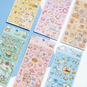 Simpatici Animali Adesivi Decorativi Impermeabili in PVC per Diario Coniglio Maiale Panda Mucca Anatra Lontra DIY Cancelleria