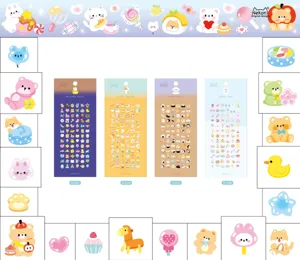 Cute mini decorative sticker sets featuring balloon party, kitty coffee, and candy land themes.