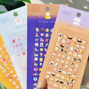 NEKONI mini decorative puffy stickers set, cute animal and food themes for journal crafts.