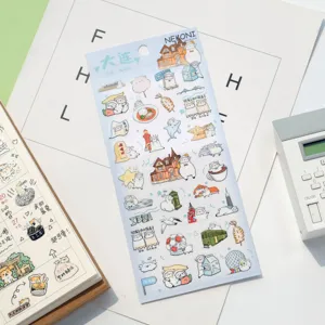 Nekoni waterproof PVC decorative sticker sheet with cute city animal themes for journaling crafts.