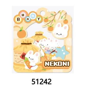 Cute cartoon rabbit theme paper sticker sheet detailed view, colorful and playful stationery.