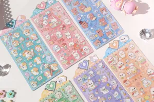 Cute laser sticker PVC waterproof phone decoration journal sticker set for crafts.