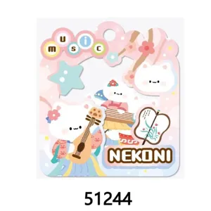 Cute cat music theme sticker detail, decorative paper sticker card with instruments and sweet pink.