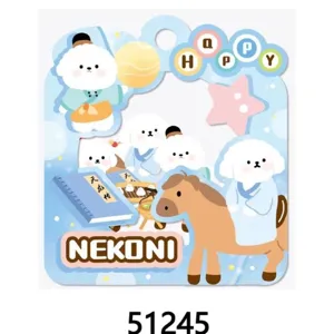 Cute cartoon white dog animal sticker sheet laser decorative card with lovely pony and book designs.