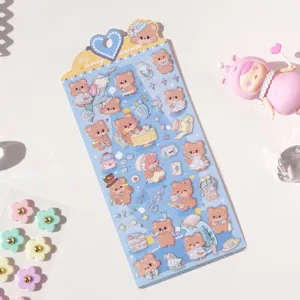 Cute cartoon bear waterproof PVC laser sticker sheet for phone case, diary and journal decor.