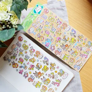 Cute cat and dog number stickers for journaling, scrapbooking, DIY phone and stationery decor.