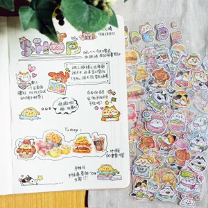 Cute cartoon cat dog and alphabet stickers detail, perfect for journal and phone deco.