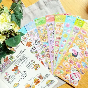 THENINE decorative stickers featuring cute cats, dogs, and flowers for journal and stationery.