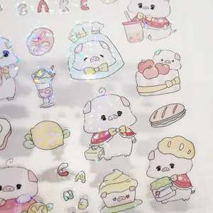 Cute holographic pig stickers waterproof PVC deco for phone journal scrapbooking sheet 1pc