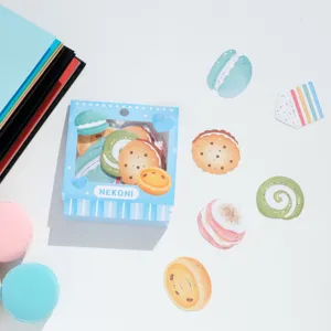 Detailed view of NEKONI aesthetic decorative stickers set with cute dessert shapes.