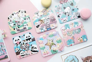 Cute animal flake stickers pack featuring pandas, dinosaurs, and mice for journal decoration.