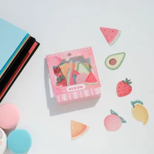 NEKONI summer fruit theme decorative paper sticker pack with pink box packaging for journaling.
