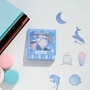 Detailed view of the cute ocean theme sticker pack featuring lovely seals and dolphins.