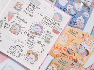 Cute animal laser stickers for journaling diary decoration, adorable character sticker packs.