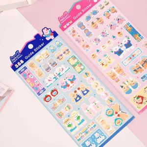 Cute cartoon animal index stickers for journal and planner decoration, colourful stationery set.