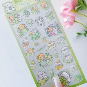 Cute green grape rabbit PVC decorative sticker sheet for journaling and cup DIY crafts.