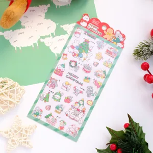 Cute Christmas animal PVC laser stickers sheet for journal scrapbooking and phone decor.
