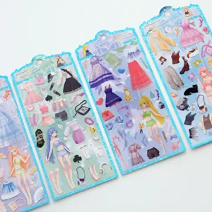 Niedliche Anime-Mädchen Anzieh-Aufkleber, wasserdichte PVC-Mode-DIY-Sticker-Sets für Kinder.