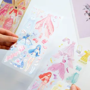 Transparente PVC Anime Mädchen Anzieh Sticker Bogen Detail Ansicht, süße Prinzessin Outfits.