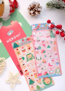 NEKONI Christmas Bear Rabbit Cute Animal Waterproof PVC Laser Glitter Journal Phone Stickers