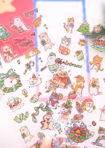 Cute Christmas cat dog PVC laser sticker sheet waterproof journal phone deco pack