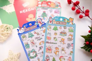Waterproof PVC laser glitter cute animal stickers for journaling and phone decoration.
