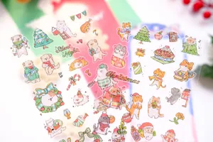 Cute Christmas cat and dog transparent PVC waterproof decorative stickers for journaling craft.