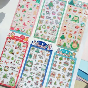 Waterproof PVC Laser Glitter Christmas Animal Journal Stickers Cute Bear Rabbit Decals For Phone Scrapbook Craft