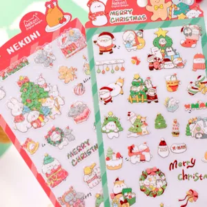 NEKONI Christmas cute animal waterproof PVC laser glitter sticker sheets for journal phone
