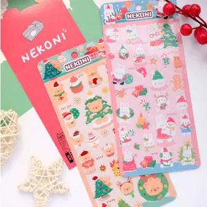 NEKONI Christmas Bear Rabbit Waterproof PVC Laser Glitter Stickers for Journaling Phone Decor