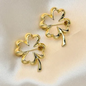 Minimalist Zinc Alloy Four Leaf Clover Brooch Fashion Botanical Floral Pin Badge Anti Glare Jewelry Gift