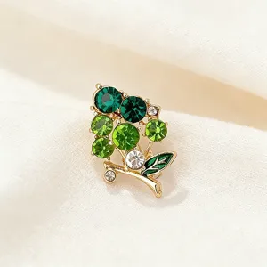 Elegant green crystal rhinestone grape brooch pin for women fashion jewelry item