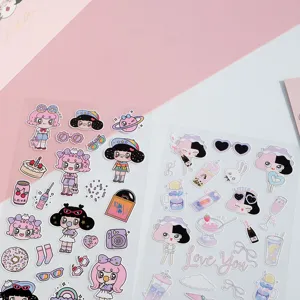 Cute anime girl PVC decorative scrapbook sticker sheet for DIY journaling and crafting.
